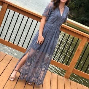 Blue lace maxi dress 👗